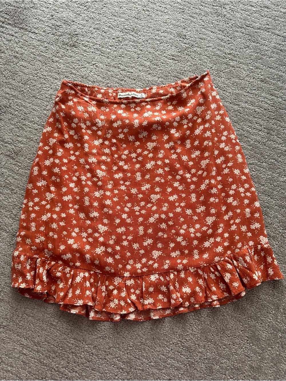 Abercrombie & Fitch Rust Floral Ruffle-Hem Mini Skirt